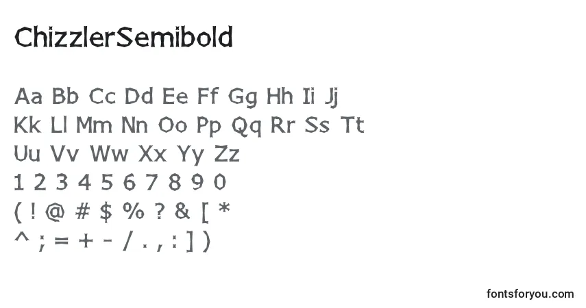 Czcionka ChizzlerSemibold – alfabet, cyfry, specjalne znaki