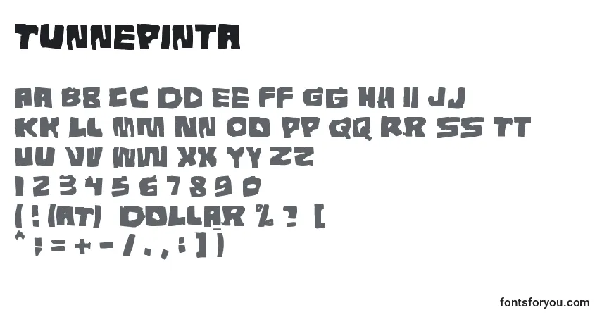 A fonte Tunnepinta – alfabeto, números, caracteres especiais