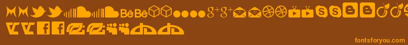 フォントSocialIconByBrianqc – オレンジ色の文字が茶色の背景にあります。