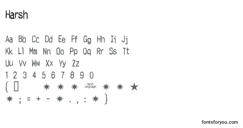 A fonte Harsh – alfabeto, números, caracteres especiais