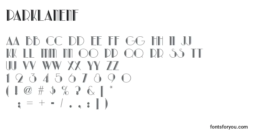 A fonte Parklanenf – alfabeto, números, caracteres especiais