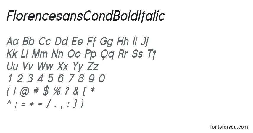 Шрифт FlorencesansCondBoldItalic – алфавит, цифры, специальные символы