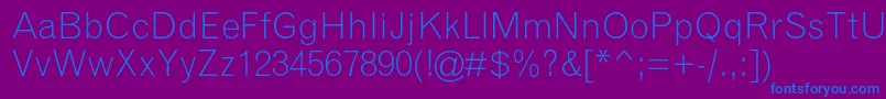 GrotesquemtstdLight-Schriftart – Blaue Schriften auf violettem Hintergrund