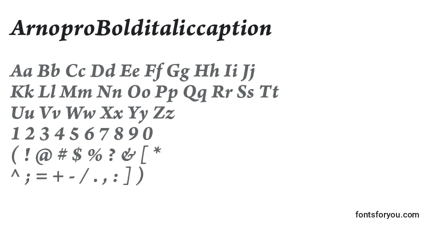 A fonte ArnoproBolditaliccaption – alfabeto, números, caracteres especiais