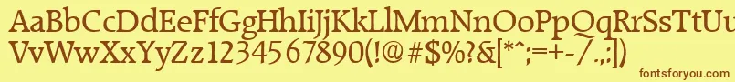 RaleighSerialRegularDb-Schriftart – Braune Schriften auf gelbem Hintergrund