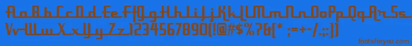 フォントUppenarmsnf – 茶色の文字が青い背景にあります。