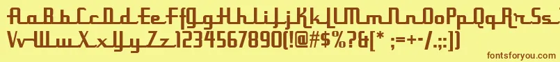 フォントUppenarmsnf – 茶色の文字が黄色の背景にあります。