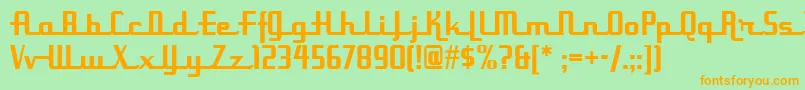 フォントUppenarmsnf – オレンジの文字が緑の背景にあります。