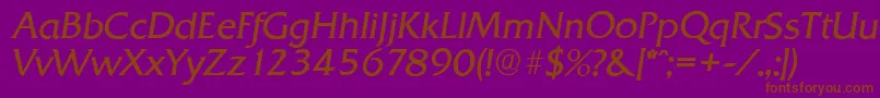 Fonte QuadratserialLightItalic – fontes marrons em um fundo roxo