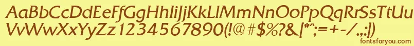 フォントQuadratserialLightItalic – 茶色の文字が黄色の背景にあります。