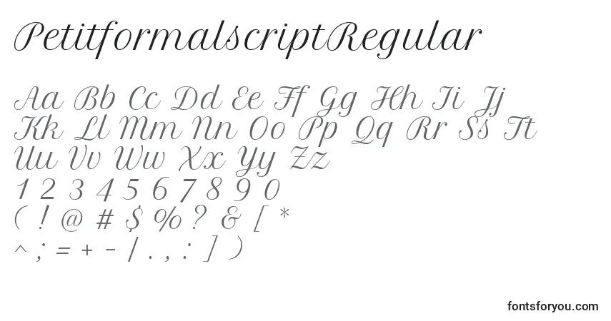 Fuente PetitformalscriptRegular - alfabeto, números, caracteres especiales