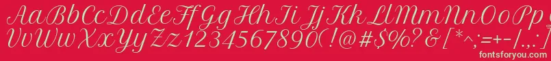 PetitformalscriptRegular-Schriftart – Grüne Schriften auf rotem Hintergrund