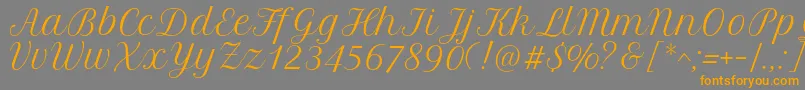 PetitformalscriptRegular-Schriftart – Orangefarbene Schriften auf grauem Hintergrund