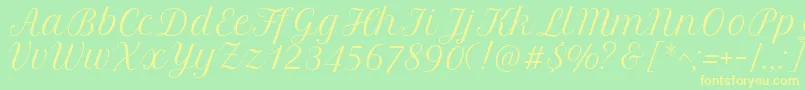 Fonte PetitformalscriptRegular – fontes amarelas em um fundo verde