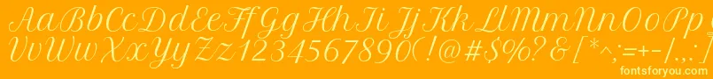 Fonte PetitformalscriptRegular – fontes amarelas em um fundo laranja