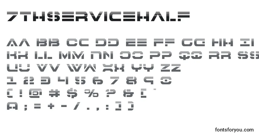 Schriftart 7thservicehalf – Alphabet, Zahlen, spezielle Symbole