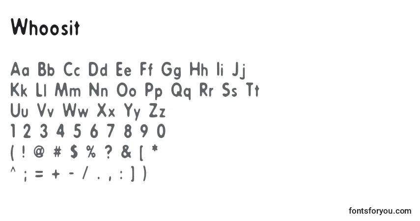Schriftart Whoosit – Alphabet, Zahlen, spezielle Symbole