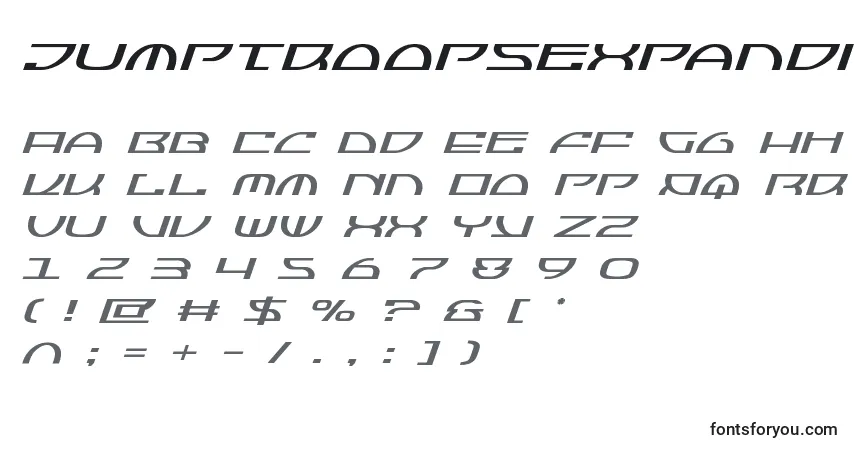 A fonte Jumptroopsexpandital – alfabeto, números, caracteres especiais