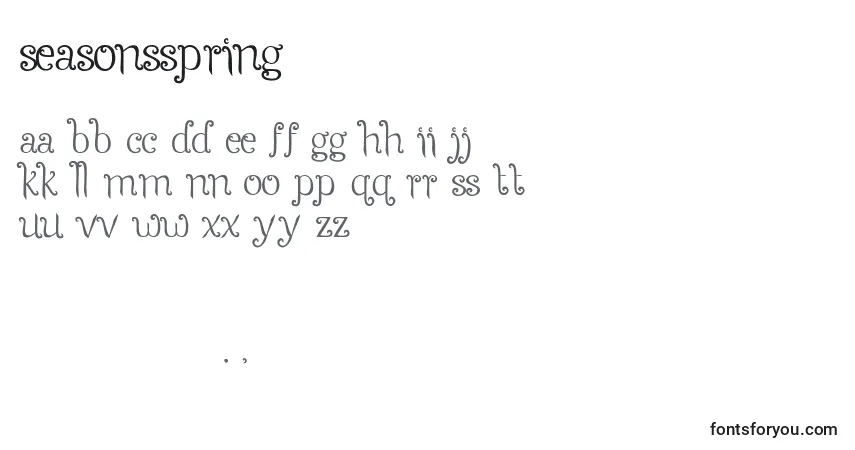 Czcionka SeasonsSpring – alfabet, cyfry, specjalne znaki