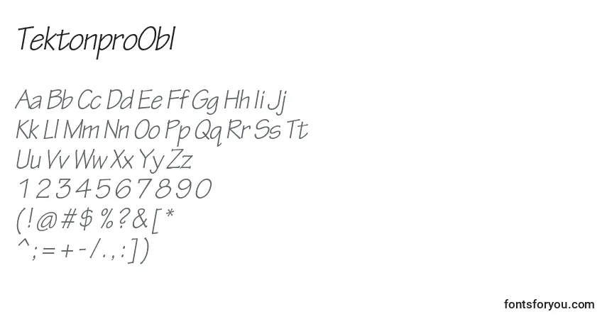 Czcionka TektonproObl – alfabet, cyfry, specjalne znaki