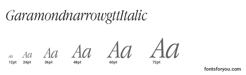 Размеры шрифта GaramondnarrowgttItalic