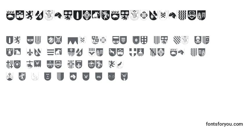 A fonte SpanishArmyShieldsTwo (103324) – alfabeto, números, caracteres especiais