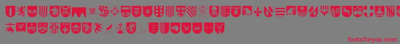 SpanishArmyShieldsTwo Font – Red Fonts on Gray Background