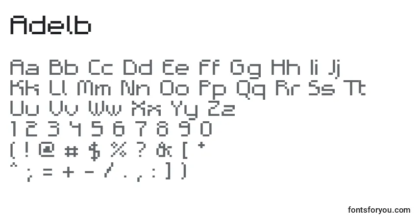 Czcionka Adelb – alfabet, cyfry, specjalne znaki