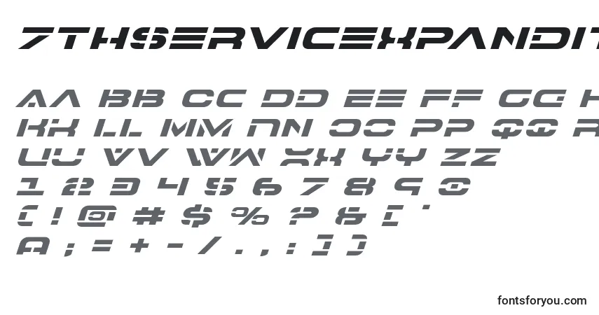 Schriftart 7thservicexpandital – Alphabet, Zahlen, spezielle Symbole
