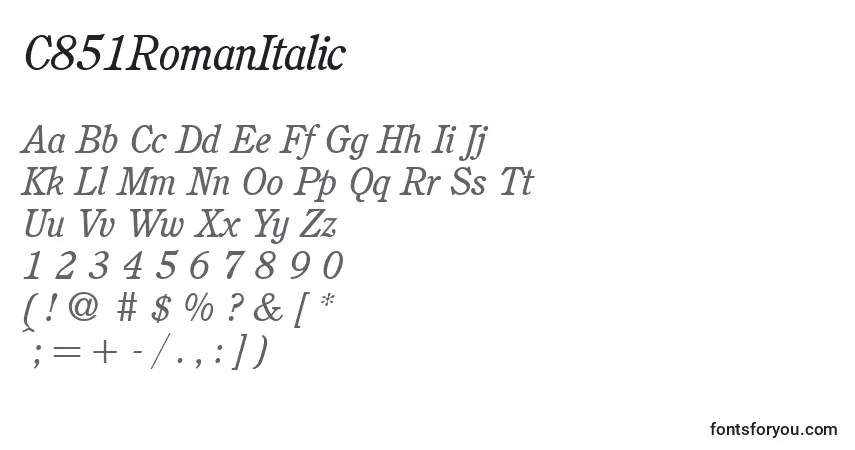 C851RomanItalicフォント–アルファベット、数字、特殊文字