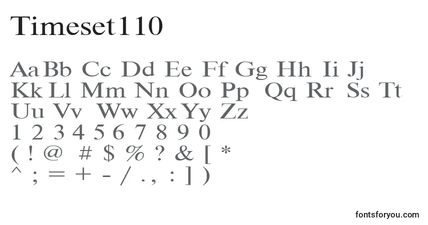 A fonte Timeset110 – alfabeto, números, caracteres especiais