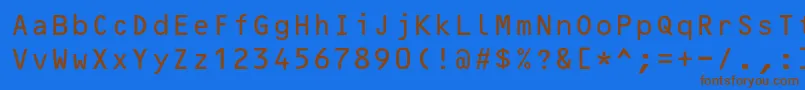 フォントOcrB10pitchbt – 茶色の文字が青い背景にあります。