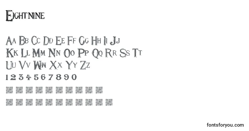 A fonte Eightnine – alfabeto, números, caracteres especiais