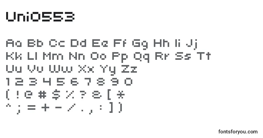 Fuente Uni0553 - alfabeto, números, caracteres especiales