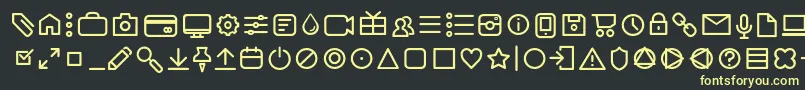 フォントAristotelicaIconsLightTrial – 黒い背景に黄色の文字