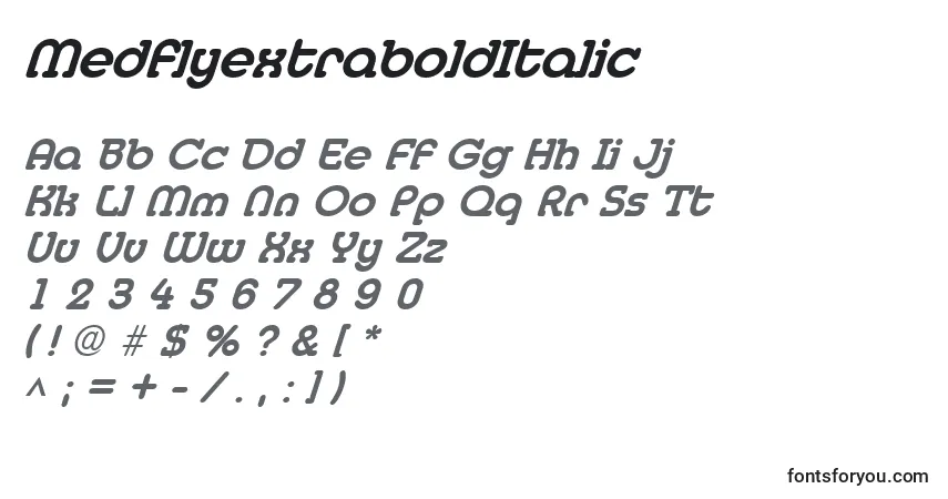 MedflyextraboldItalicフォント–アルファベット、数字、特殊文字