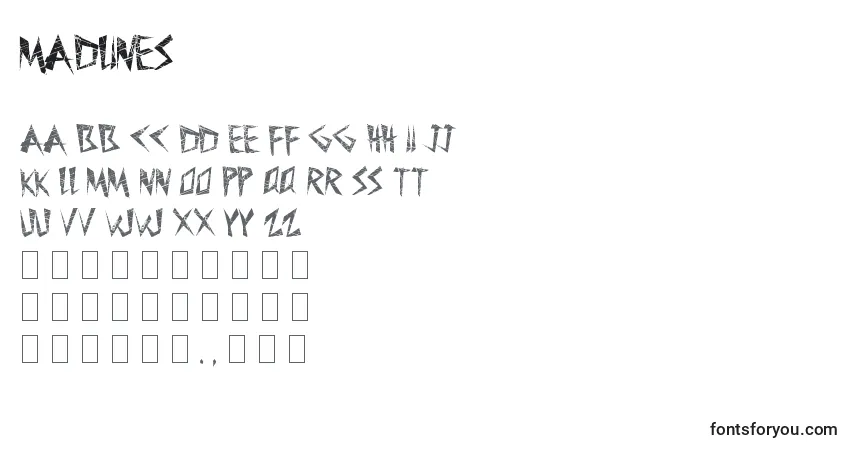 Czcionka Madlines – alfabet, cyfry, specjalne znaki