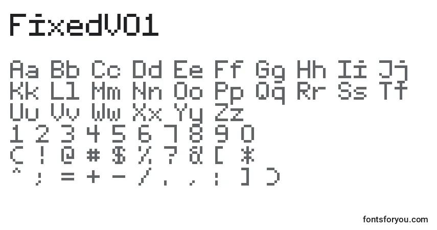 Czcionka FixedV01 – alfabet, cyfry, specjalne znaki