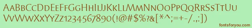 SyndorScItcTtBook-fontti – ruskeat fontit vihreällä taustalla
