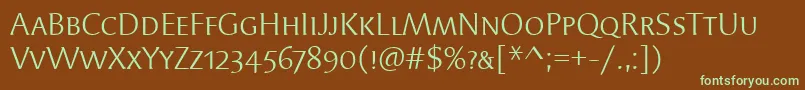 SyndorScItcTtBook-fontti – vihreät fontit ruskealla taustalla