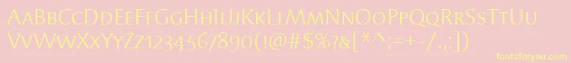 SyndorScItcTtBook-Schriftart – Gelbe Schriften auf rosa Hintergrund