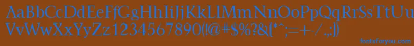 FarringdonRegularDb-Schriftart – Blaue Schriften auf braunem Hintergrund