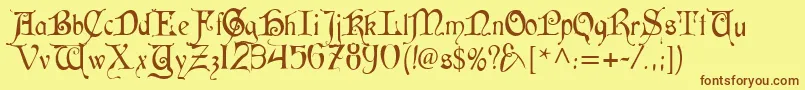フォントCardinalAlternate – 茶色の文字が黄色の背景にあります。