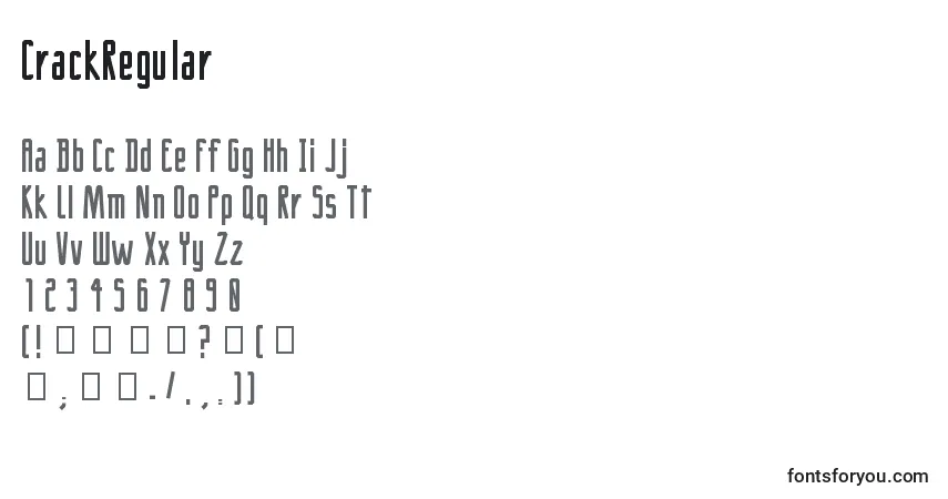 Czcionka CrackRegular – alfabet, cyfry, specjalne znaki