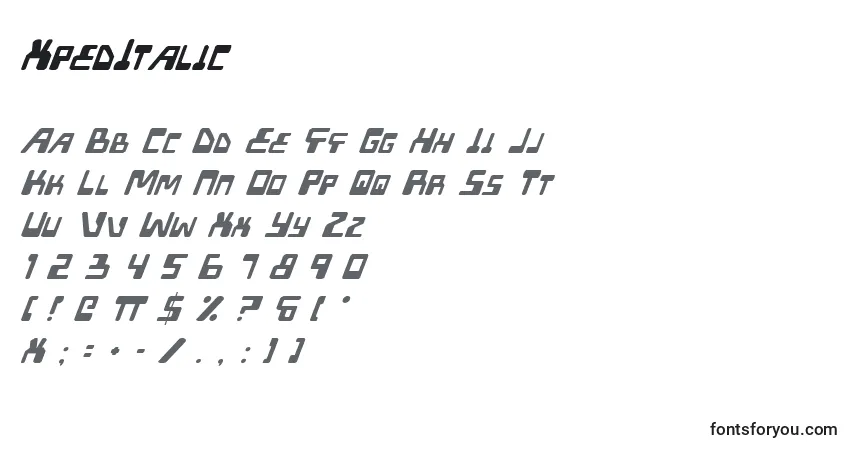 Schriftart XpedItalic – Alphabet, Zahlen, spezielle Symbole
