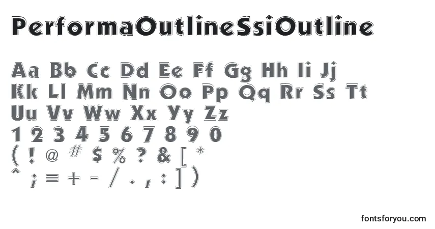 A fonte PerformaOutlineSsiOutline – alfabeto, números, caracteres especiais