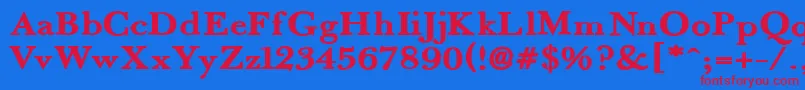 Fradex-Schriftart – Rote Schriften auf blauem Hintergrund