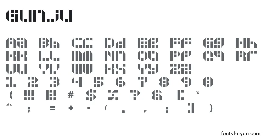 Czcionka Gunju – alfabet, cyfry, specjalne znaki