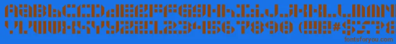 フォントGunju – 茶色の文字が青い背景にあります。