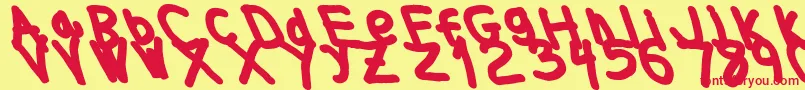 フォントThickerthanleftalic – 赤い文字の黄色い背景
